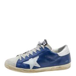 Pre Owned Golden Goose Blue Leather And Suede Superstar Low Top Sneakers Size 41