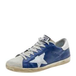 Pre Owned Golden Goose Blue Leather And Suede Superstar Low Top Sneakers Size 41