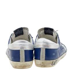 Pre Owned Golden Goose Blue Leather And Suede Superstar Low Top Sneakers Size 41