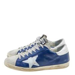 Pre Owned Golden Goose Blue Leather And Suede Superstar Low Top Sneakers Size 41