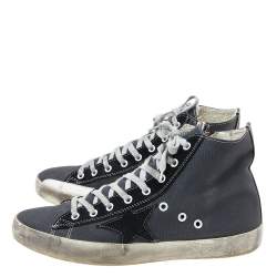 Pre Owned Golden Goose Grey/Black Canvas And Suede Francy High Top Sneakers Size 42