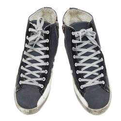 Pre Owned Golden Goose Grey/Black Canvas And Suede Francy High Top Sneakers Size 42