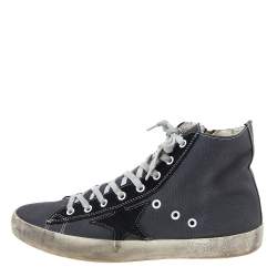 Pre Owned Golden Goose Grey/Black Canvas And Suede Francy High Top Sneakers Size 42