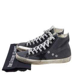Pre Owned Golden Goose Grey/Black Canvas And Suede Francy High Top Sneakers Size 42