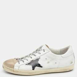 Pre Owned Golden Goose White/Grey Leather And Suede Superstar Sneakers EU 45
