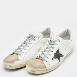 Pre Owned Golden Goose White/Grey Leather And Suede Superstar Sneakers EU 45
