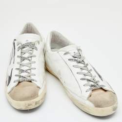 Pre Owned Golden Goose White/Grey Leather And Suede Superstar Sneakers EU 45