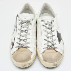 Pre Owned Golden Goose White/Grey Leather And Suede Superstar Sneakers EU 45
