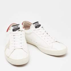 Pre Owned Golden Goose White/Red Leather Star Superstar Sneakers Size 45