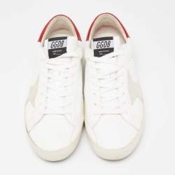 Pre Owned Golden Goose White/Red Leather Star Superstar Sneakers Size 45
