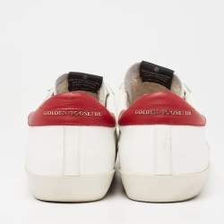 Pre Owned Golden Goose White/Red Leather Star Superstar Sneakers Size 45