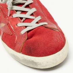 Pre Owned Golden Goose Red Suede And Leather Superstar Lace Up Sneakers Size 41