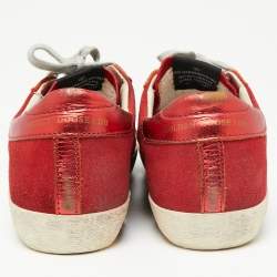 Pre Owned Golden Goose Red Suede And Leather Superstar Lace Up Sneakers Size 41