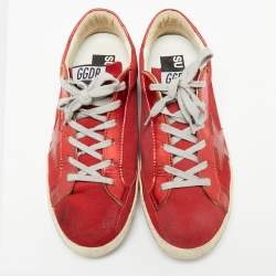 Pre Owned Golden Goose Red Suede And Leather Superstar Lace Up Sneakers Size 41