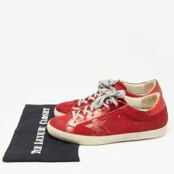 Pre Owned Golden Goose Red Suede And Leather Superstar Lace Up Sneakers Size 41