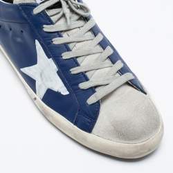 Pre Owned Golden Goose Blue Leather And Suede Superstar Low Top Sneakers Size 44