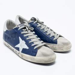 Pre Owned Golden Goose Blue Leather And Suede Superstar Low Top Sneakers Size 44