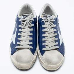 Pre Owned Golden Goose Blue Leather And Suede Superstar Low Top Sneakers Size 44