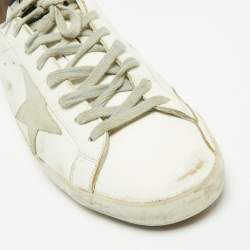 Pre Owned Golden Goose White/Green Leather And Suede Superstar Sneakers Size 42