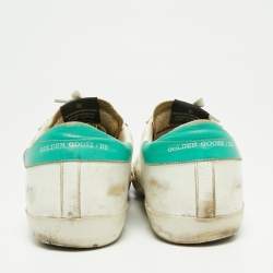Pre Owned Golden Goose White/Green Leather And Suede Superstar Sneakers Size 42