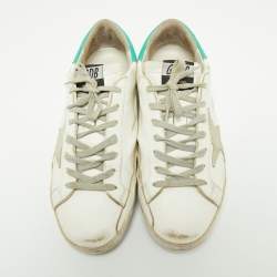 Pre Owned Golden Goose White/Green Leather And Suede Superstar Sneakers Size 42