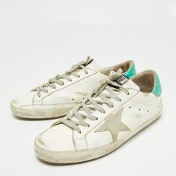 Pre Owned Golden Goose White/Green Leather And Suede Superstar Sneakers Size 42