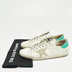 Pre Owned Golden Goose White/Green Leather And Suede Superstar Sneakers Size 42