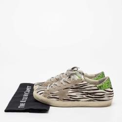 Pre Owned Golden Goose Tri-Color Calf Hair and Glitter Superstar Low-Top Sneakers Size 40