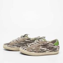 Pre Owned Golden Goose Tri-Color Calf Hair and Glitter Superstar Low-Top Sneakers Size 40