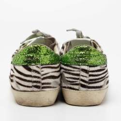 Pre Owned Golden Goose Tri-Color Calf Hair and Glitter Superstar Low-Top Sneakers Size 40