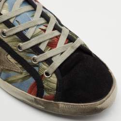Golden Goose Multicolored Suede And Canvas Flower Print Super-Star Lace Up  Sneakers Size 40