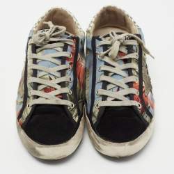 Golden Goose Multicolored Suede And Canvas Flower Print Super-Star Lace Up  Sneakers Size 40