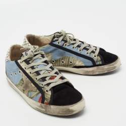 Golden Goose Multicolored Suede And Canvas Flower Print Super-Star Lace Up  Sneakers Size 40