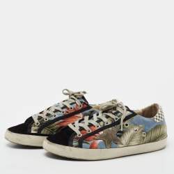 Golden Goose Multicolored Suede And Canvas Flower Print Super-Star Lace Up  Sneakers Size 40