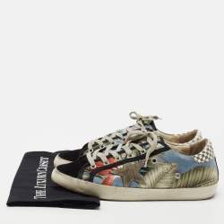 Golden Goose Multicolored Suede And Canvas Flower Print Super-Star Lace Up  Sneakers Size 40