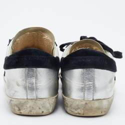 Pre Owned Golden Goose Silver/Black Leather and Suede Superstar Low-Top Sneakers Size 39