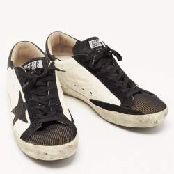 Pre Owned Golden Goose White/Black Nylon and Suede Superstar Sneakers Size 42