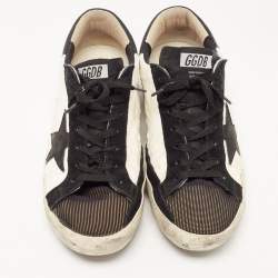 Pre Owned Golden Goose White/Black Nylon and Suede Superstar Sneakers Size 42