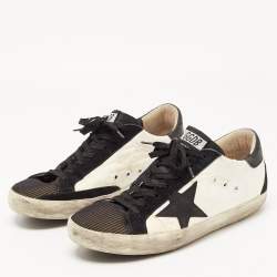 Pre Owned Golden Goose White/Black Nylon and Suede Superstar Sneakers Size 42