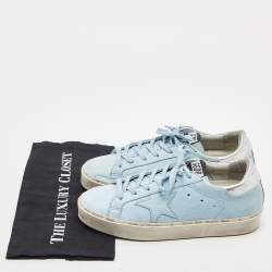 Pre Owned Golden Goose Blue/Silver Nubuck and Leather Hi Star Sneakers Size 40