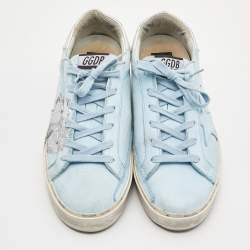 Pre Owned Golden Goose Blue/Silver Nubuck and Leather Hi Star Sneakers Size 40
