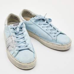 Pre Owned Golden Goose Blue/Silver Nubuck and Leather Hi Star Sneakers Size 40
