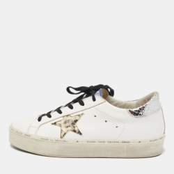 Golden Goose White/Silver Leather and Python Embossed Leather Hi Star Sneakers Size 41