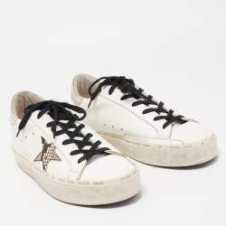 Golden Goose White/Silver Leather and Python Embossed Leather Hi Star Sneakers Size 41