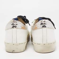 Golden Goose White/Silver Leather and Python Embossed Leather Hi Star Sneakers Size 41