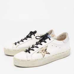 Golden Goose White/Silver Leather and Python Embossed Leather Hi Star Sneakers Size 41