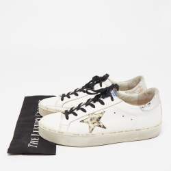 Golden Goose White/Silver Leather and Python Embossed Leather Hi Star Sneakers Size 41