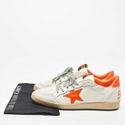Pre Owned Golden Goose White/Orange Leather Ball Star Sneakers Size 44