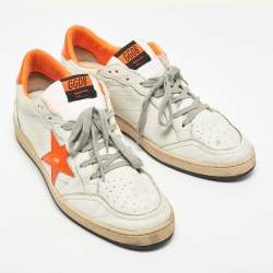Pre Owned Golden Goose White/Orange Leather Ball Star Sneakers Size 44