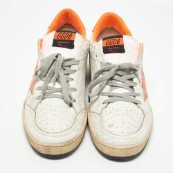 Pre Owned Golden Goose White/Orange Leather Ball Star Sneakers Size 44